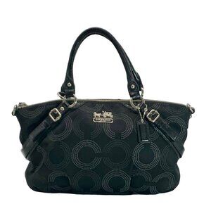 Coach Madison Dotted OP Art Black Signature Jacquard Sophia Satchel